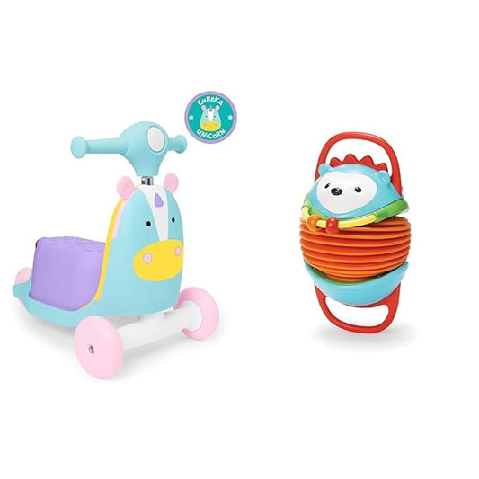 Skip Hop 3-in-1 Baby Activity Push Walker to Toddler Scooter, Zoo Unicorn & Accordian Baby Toy, Explore & More, Hedgehog