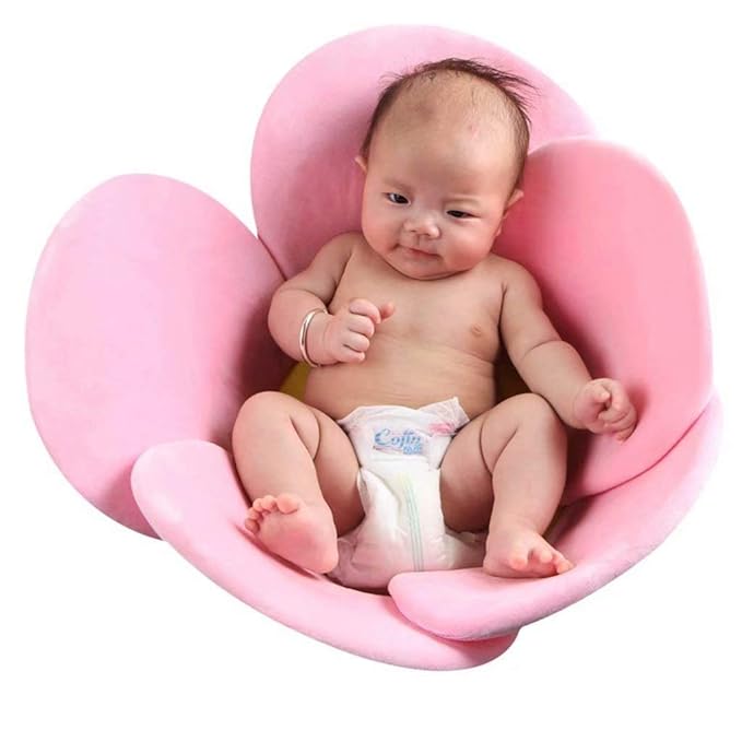 Baby Bath Lotus Cushion Sink Bather Petal Newborn Bathtub Mat Bathing Tub Seat Support Lounger Flower Bathing Pad Non-Slip Safety Sink Insert Tub Pink