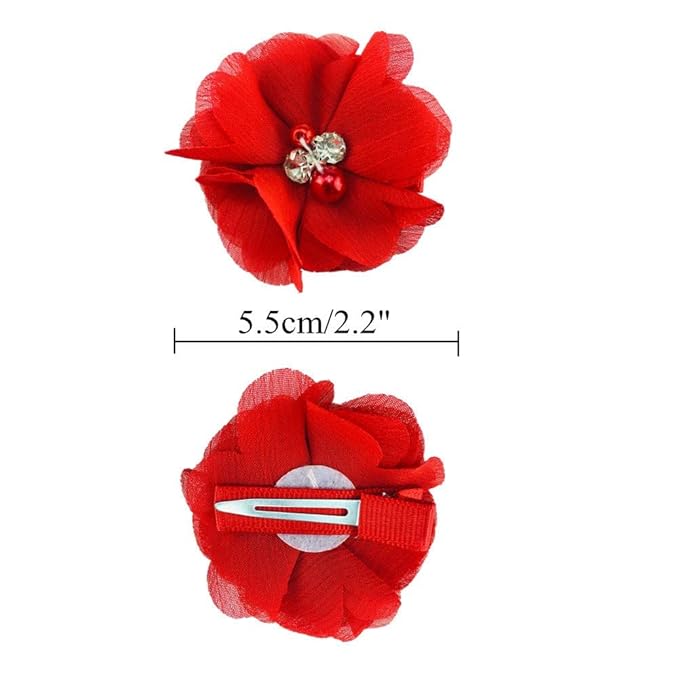 inSowni 40 Pack/20 Pairs 2" Solid Chiffon Flower with Rhinestones Pearls Ponytail Pigtail Alligator Hair Clips Barrettes 2 Inch Small Floral Bows Accessories