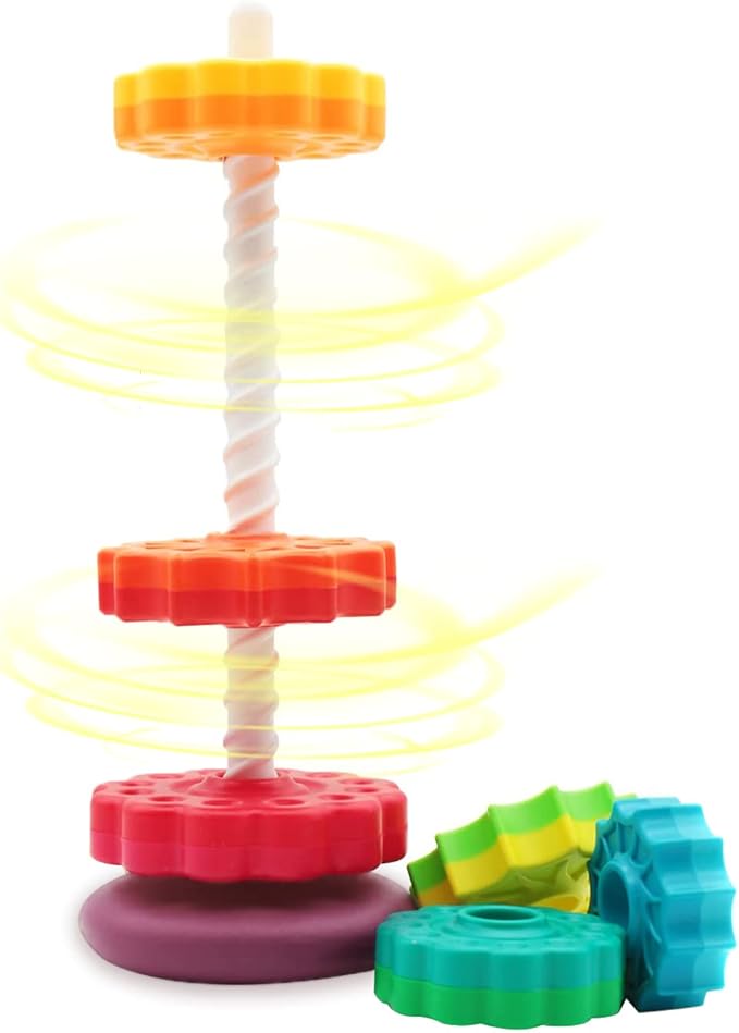 LUCKFUTURE Educational Spinning Stacking Toys, Rainbow Stacking Rings Baby Toy, Montessori Sensory Learning Toy for Girls and Boys Toddlers Toys for 1-3 Year Old (Pack of 2)