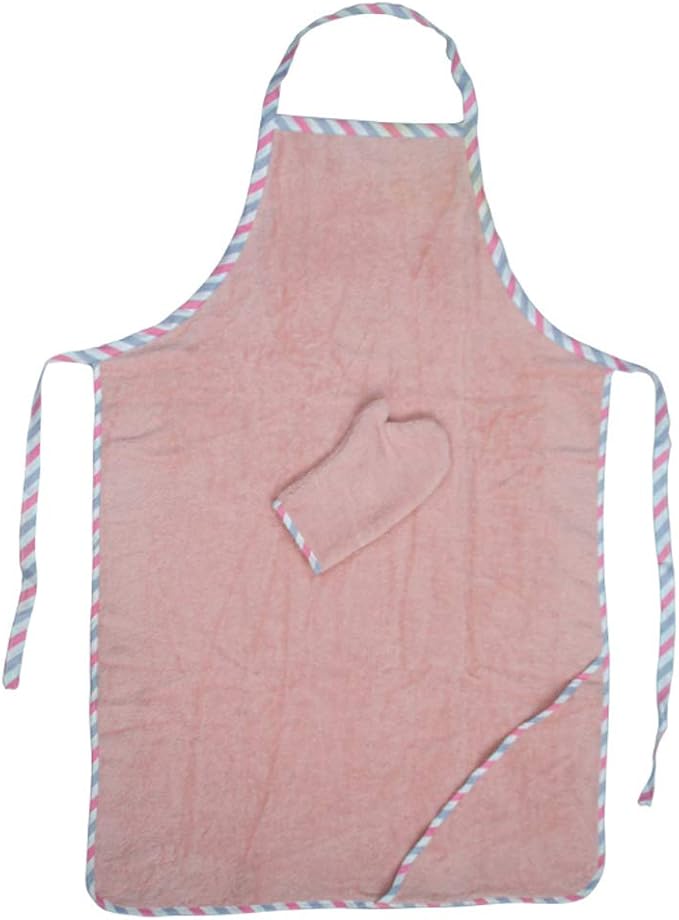 Topwon Apron Baby Bath Towel Fleece Baby Washcloth with Bathing Glove Super Water Absorption (Pink)