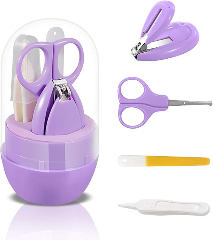SONARIN Transparent Lid Baby Nail Kit,4-in-1 Baby Grooming Kit,with Baby Nail Clippers,Scissor,Nail File&Tweezer,Baby Nail Care Kit for Newborn,Infant or Toddler(Purple)