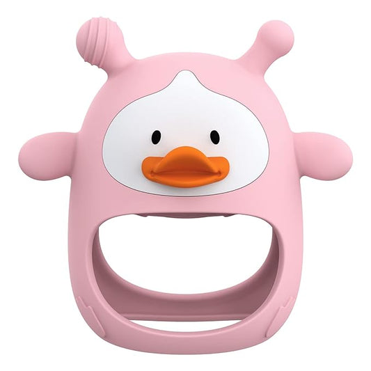 Never Drop Silicone Baby Teether, Hand Pacifier for Sucking Babies 0-6 Months, Soothing Pain Relief, Best Chew Toy for Teething, Mitten for New Born - Pink