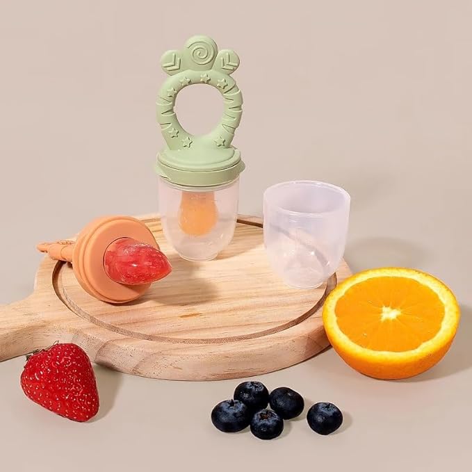 Baby Fruit Feeder Set – BPA-Free Silicone Fresh Food Feeder with 3 Replacement Teats, Teething Feeder for Fruits & Purees, Safe Self-Feeding for Babies 4+ Months