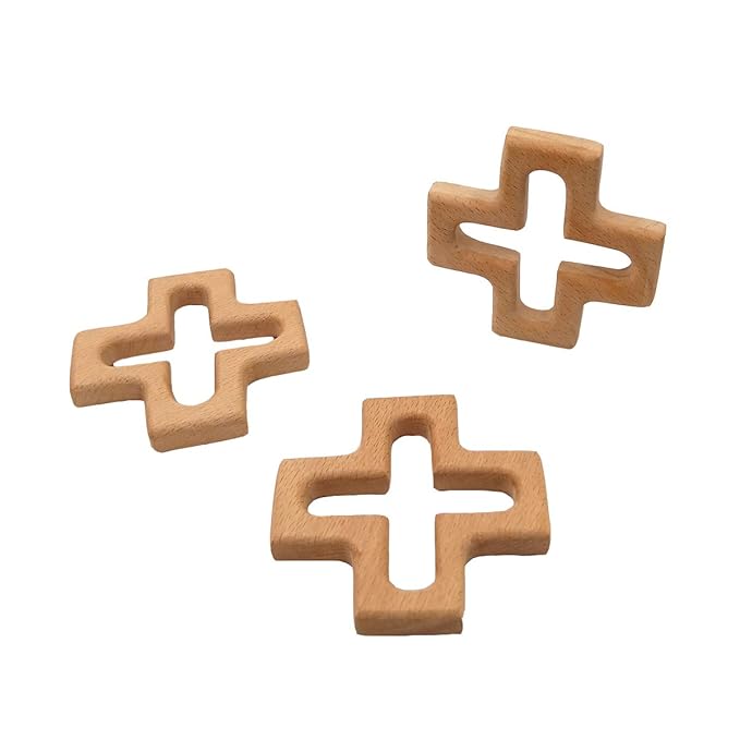10pcs Organic Wood Cross Pure Natural Animal Shape Beech Wooden Handmade Grasping Pattern DIY Pacifier Chain Pendant