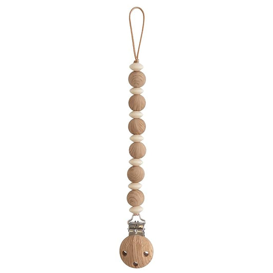 mushie 100% Silicone Baby Pacifier Clip BPA Free | Luna (Faux Wood)