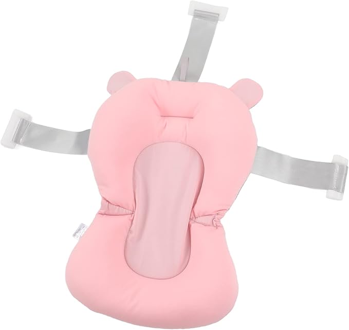 Baby Bath Seat Cushion, Infant Bath Supporter Soft Adjustable Fixation for Toddler for Bathroom (Pink Bear)