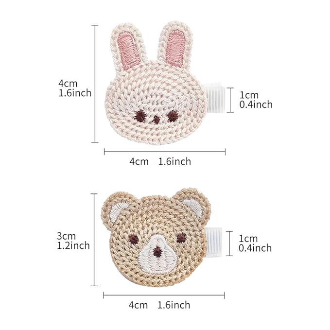 Cute Baby Girl Hair Clips Set Pink Animal Designs Cotton Crochet Clips Rabbit Bear Bow Bobby Pins for Infants & Toddlers (Rabbit and bear)