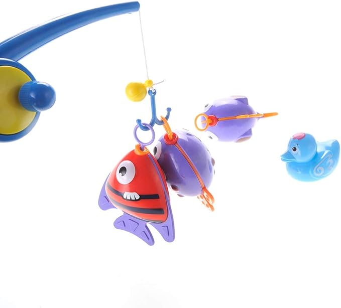Realistic Hook and Reel Fishing Toy for Bathtub | Baby Bath Toy Set | Pool Playset With a Rod, 3 Fishes & a Ducky for Kids Ages 3+