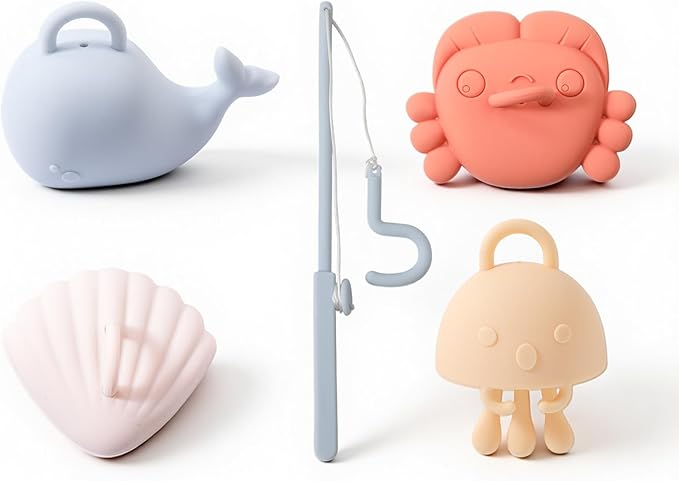 Silicone Fishing Toy Game Playset,Bath Toys for Toddlers and Babies,Montessori Fine Motor Skills Fish Games for Children,Kids Bathtub Toys,Floating Bath Tub Toys for Kids Baby Infant