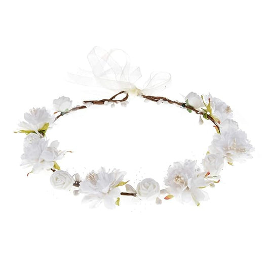 DDazzling Girls Breath Crown Flower Girl crown Floral Headband Wedding Hair Wreath Photo Props (White)
