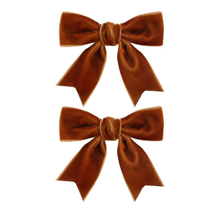 2 Pcs Cute Golden Brown Velvet Hair Bow Clips 3" Bowknot Alligator Clip Barrettes Hairpins for Girl Kids Accessories