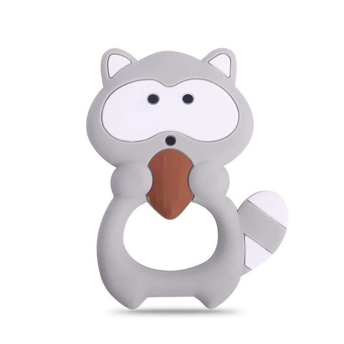 Baby Silicone Teether,Sensory Chew Toys,BPA Free Soft and Effective Infant Teething Pain Relief Toys,Freezer Safe,Food Grade Silicone,Best Shower Gift for Boys and Girls (Raccoon)