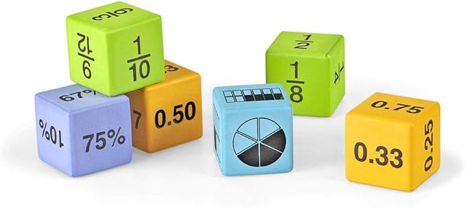 hand2mind Multiple Representation Equivalency Dice Set, Fraction Equivalency, Foam Cubes for Classroom, Decimal Manipulatives, Educational Toys for Elementary Kids, Math Teacher Supplies
