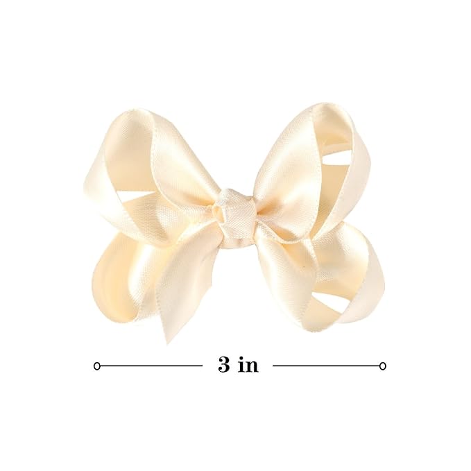 3 Inch Satin Bow for Little Girls - 2 Pcs (Ivory)