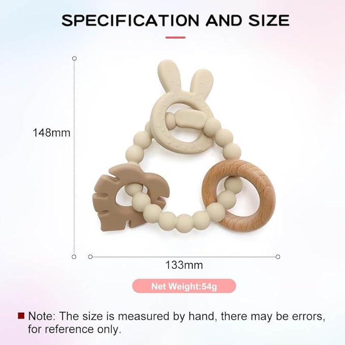 | Bohemian Teether | Baby Teether | Sensory Exploration and Teething Relief | 100% Food-Grade Silicone Teether Toy | BPA Free | Chewbeads | Silicone with Beechwood Ring | (Tan)