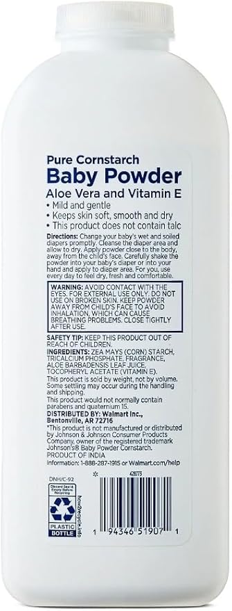 Equate Pure Cornstarch Baby Powder with Lavender and Chamomile 22 oz, 2-Pack