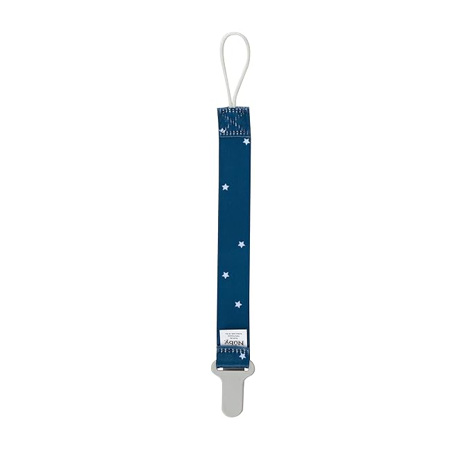 Nuby Pacifinder Baby Pacifier Clip - (2-Pack) - Pacifier Holder Clip with Convenient Hook Loop - Gray Plaid and Blue Stars