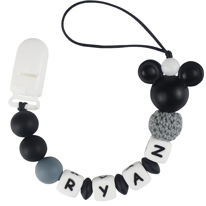 Personalized Pacifier Clip with Name, Customized Pacifier Holder with Name for Baby, Paci Clips with Mouse Head Design