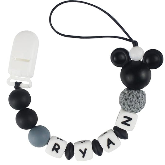 Personalized Pacifier Clip with Name, Customized Pacifier Holder with Name for Baby, Paci Clips with Mouse Head Design