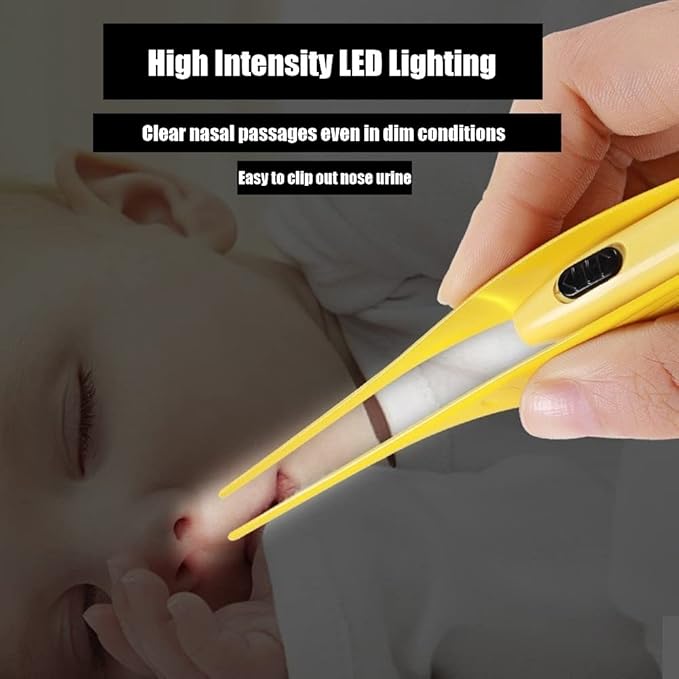Baby Nose Tweezers with Light,Baby Nasal Tweezers Rechargeable Glow Cleaning Kids Ear, Nose, Navel, Dirt and Mucus Cleaning Clips for Baby Tool Set (4 Piece)