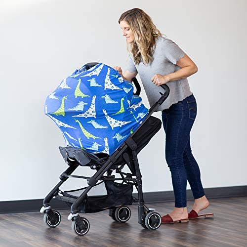 JumpOff Jo - Multifunctional 5-in-1 Cover - Car Seat Canopy, Breastfeeding Cover, Stroller, Highchair, Lounger, Shopping Cart Cover & Baby Blanket, Newborn Essentials - Dinosaurs