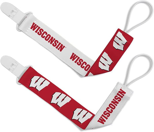 Baby Fanatic Pacifier Clip 2-Pack - NCAA Wisconsin Badgers - Officially Licensed Baby Apparel