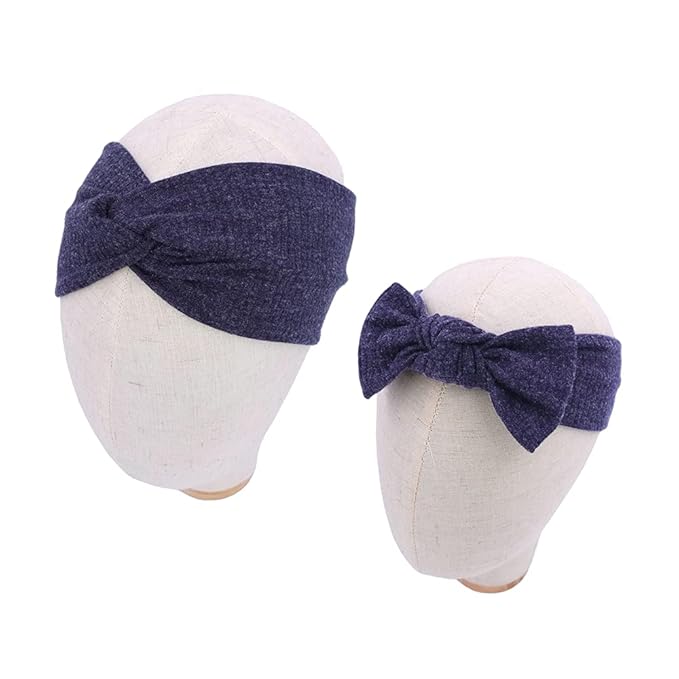 Sugarmelon Mommy and Me Headband Set Mother Baby Matching Turban Headband for Toddler Baby Girls Women Scrunchies Hair Bow Hairbands (Navy and Olive)