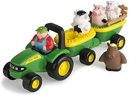 TOMY John Deere Animal Sounds Hayride Musical Tractor Toy - Musical Hayride and Farm Animal Toddler Toys - Includes Farmer Figure, Tractor, and 4 Farm Animals - Ages 18 Months and Up