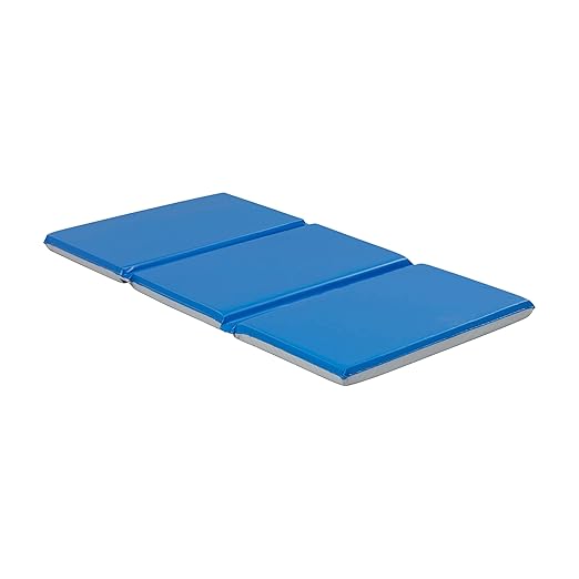 ECR4Kids-ELR-0883 Everyday 3-Fold Daycare Rest Mat, Folding Rest Mat, Sanitary Design, Low Maintenance, Certified and Safe, No Assembly Required, 2" Thick, Single Mat, Blue/Grey