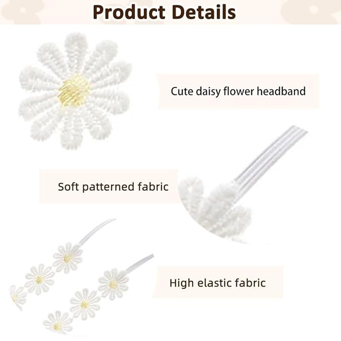 4PCS Baby Girls Daisy Flower Bows Headbands Spring Outdoor Hair Band Handmade Hair Accessories For Kids Toddlers Infants Newborn