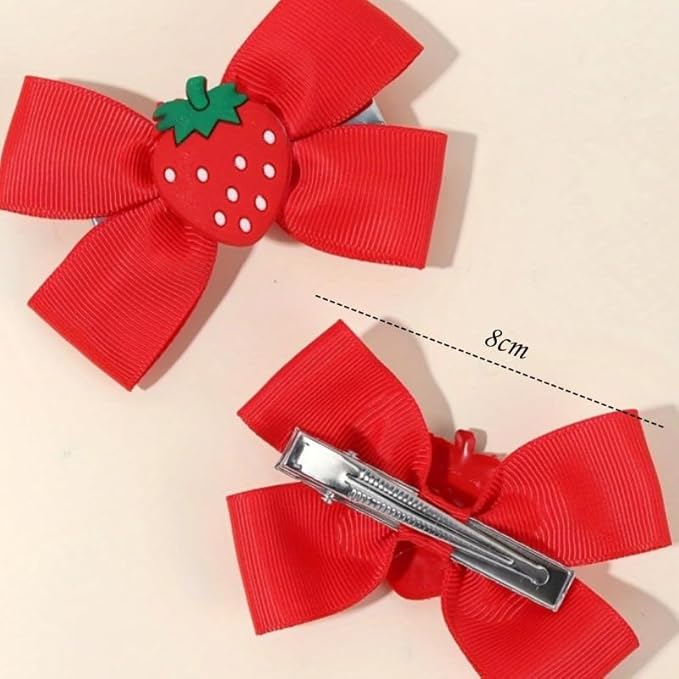 Strawberry Snap Clips Baby Girls Fruit Hair Bow Clips Strawberry Hair Ring Tie BBW24 (Set-L)