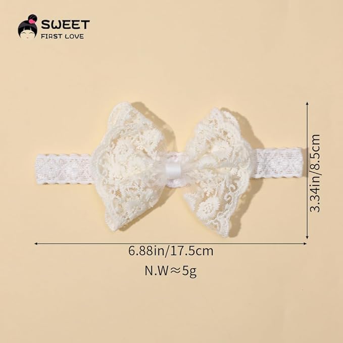 Baby Baptism Headband Lace Bow Headband Christening Headbands with Pearls TSFD30 (Ivory)