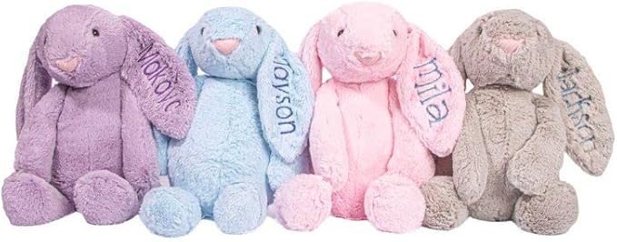 Personalized Super Soft Plush Bunny - Stuffed Animal Toy for Kids - Custom Gift with Embroidered Name on Ear for Easter, (Purple, Medium)