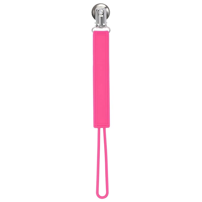 Three Little Tots All Silicone Modern, Short and Safety Tested Pacifier Clip (Hot Pink, Classic)