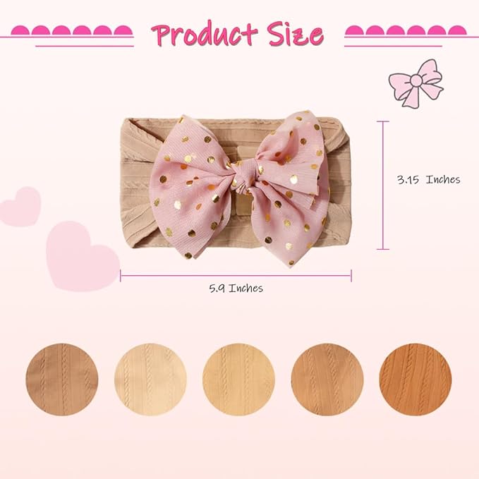 5 Pcs Baby Chiffon Bow Headbands Baby Girls Nylon Handmade Headband Soft Stretchy Hairbands for Newborn Infant Toddler 0-3Years