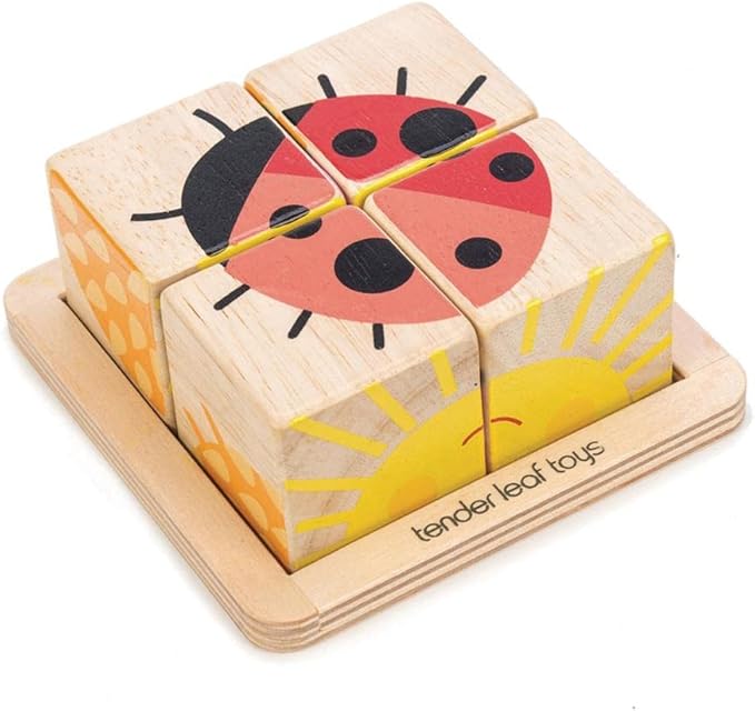 Tender Leaf Toys - Baby Blocks - 5 Pieces My First Wooden Jigsaw Puzzle with Storage Tray for Toddlers 18M+