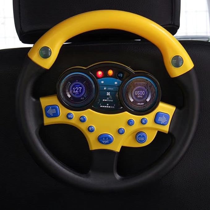 Simulated Driving Controller Portable Simulated Steering Wheel Copilot Toy Children's Small Steering Toy Gift Funny Interactive Driving Wheel with Music. (Yellow)