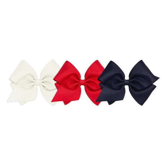 Wee Ones Girls' 3 pc Set Solid Grosgrain Variety Pack on a WeeStay No-Slip Hair Clip, Mini King, Antique White, Red, and Navy