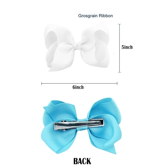 2 PCS 6inchs Hair Bows for Girls Grosgrain Ribbon Hair Bow Alligator Clips Hair Accessories for Baby Girls Toddlers(White)