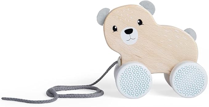Bigjigs Toys FSC Certified Bear Pull Along Toy - Eco-Friendly Wooden Bear with Felt Ears & Tail and Grey Pull Cord, Quality Pull Along Toys for 1 Year Olds, Wooden Baby Toys