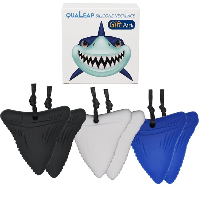 Xtra Tough Shark Tooth Sensory Chew Necklace (6 Pack) - Chewing Necklace Teething Necklace Teether Necklace Chew Toys for Kids, Boys or Girls - Teething Toys Designed for Autism Aggressive Chewers