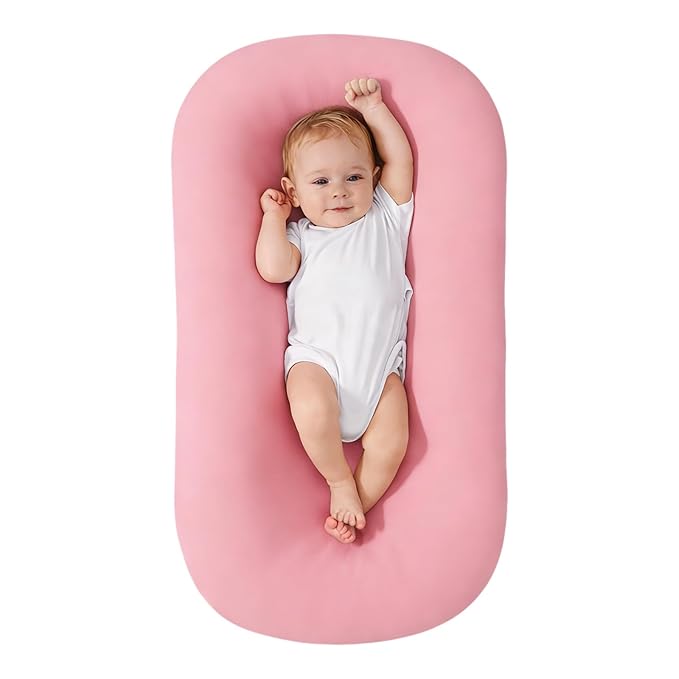 Baby Lounger for Newborn, Portable Infant Support Cushion Lounger for Newborn Supervised Use, Baby Essentials Gift (Pink)