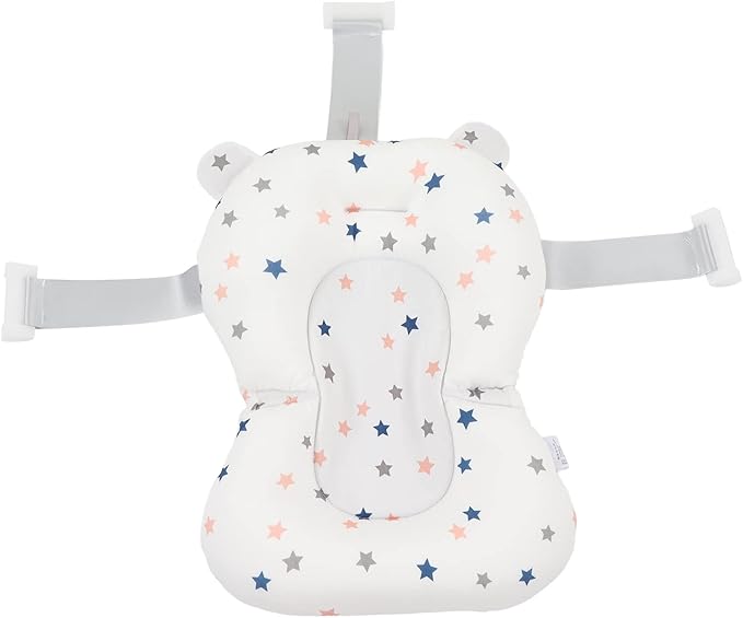 Baby Bath Seat, Baby Bath Cushion Floating Newborn Bathtub Mat Baby Bath Mat Infant Bath Supporter Net Baby Bathtub Pillow Bath Supporter for Newborn (White Stars)