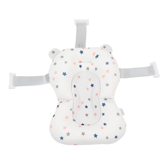 Baby Bath Seat Cushion Floating Safe Foldable Adjustable Infant Bath Supporter for Newborn Blue Bear, Supports Baby Body, Safety to Use, Easy to Clean, Odorless Material, Optimal (White Stars)