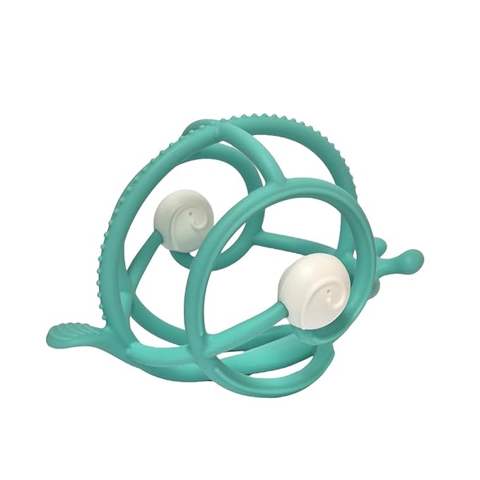 Mombella Teething Toys 6-12 Months, 2 in 1 Snail Baby Teether & Rattle Toys 3-6 Months, Silicone Infant Teethers for Babies 12-18 Months, Newborn Sensory Teething Toys, BPA Free Baby Chew Toy, Teal