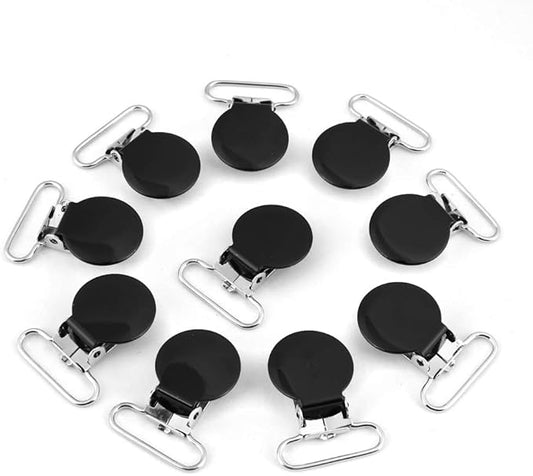 Pacifier Clips, 10 Pieces Suspender Clips 25mm Round Iron Suspender Clips for DIY Making, 36.5mm/1.4inch(Black)