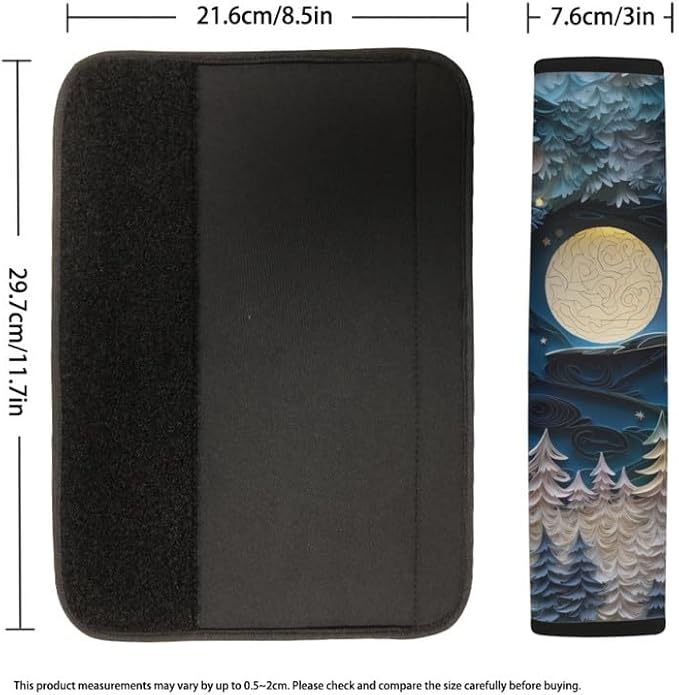 Retro Forest Moon Set of 2 Pcs Car Seat Belt Pads Paper-Cut Art Line Pine Tree Auto Seat Belt Cover Protects Shoulder Car, Truck, SUV, Backpack Strap Shoulder Pad