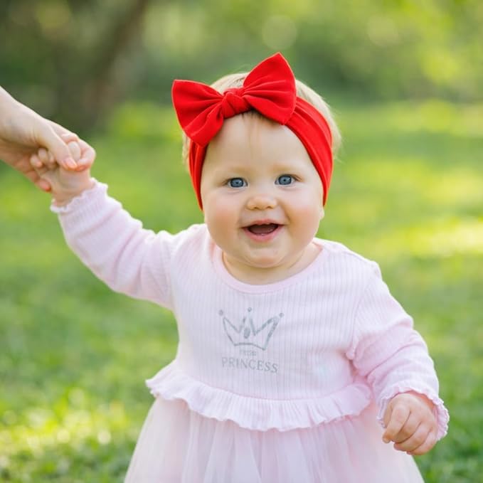 Baby Girl Headbands 0–6 Months – Newborn Infant Soft Cotton Handmade Bow Headband, Stretchy No Mark Baby Hair Accessories (Red, 0-6 Month)