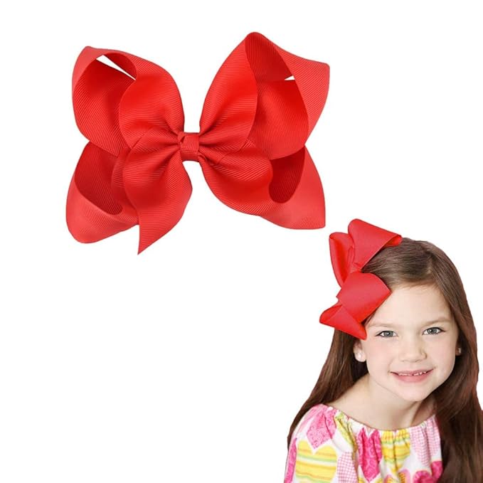 Oaoleer Big Hair Bows for Girls 12 PCS 6" Red Grosgrain Ribbon Large Boutique Bow Alligator Clips Hair Accessories for Toddlers Little Girls Kids